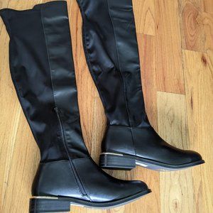 Long Tall Sally Black Faux Leather Over the Knee Stretch Boots